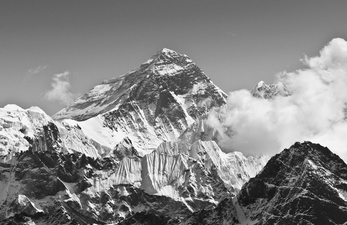 Black and white image of Everest